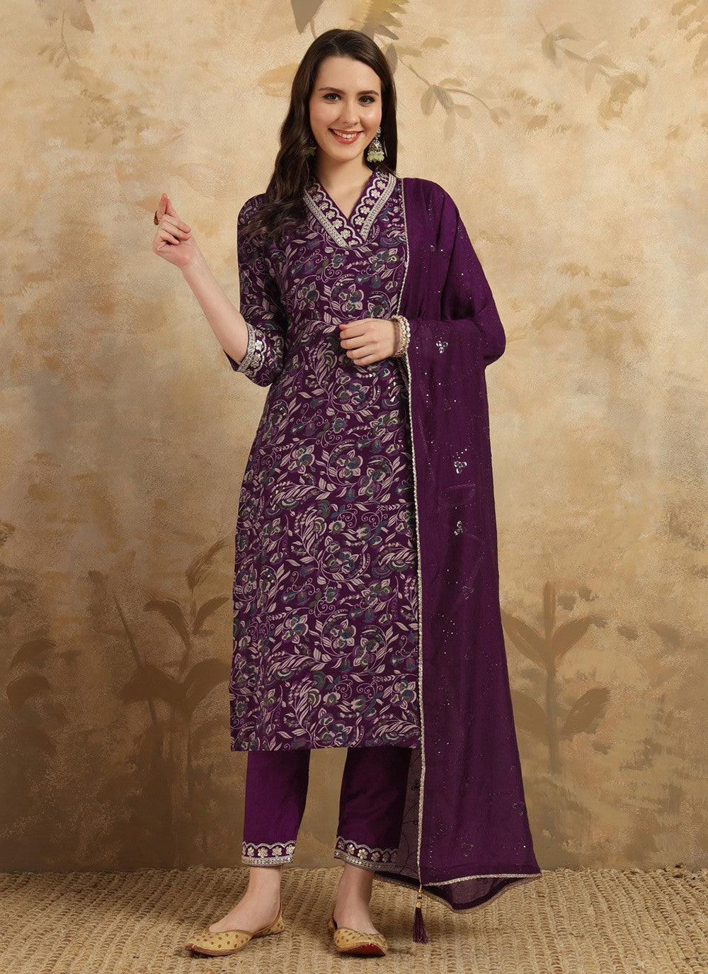 Chanderi , Viscose Pant Style Suit - T3424