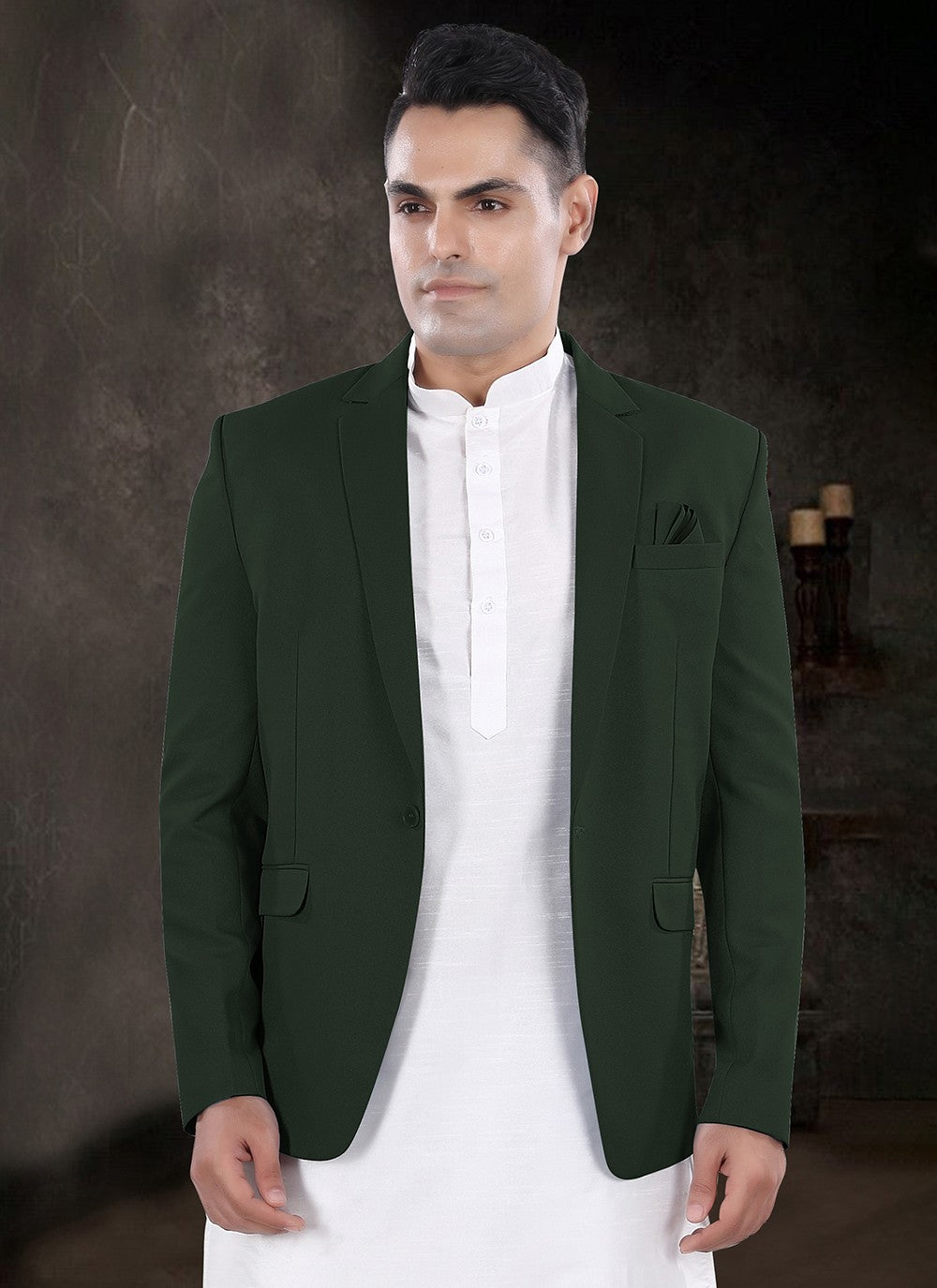 Plain Silk, Viscose Green, Off White Kurta Payjama With Jacket - M8179