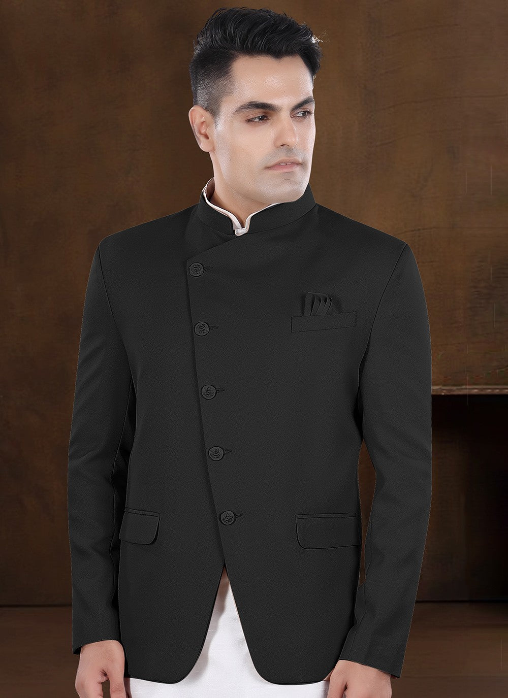 Plain Silk, Viscose Black Kurta Payjama With Jacket - M8191