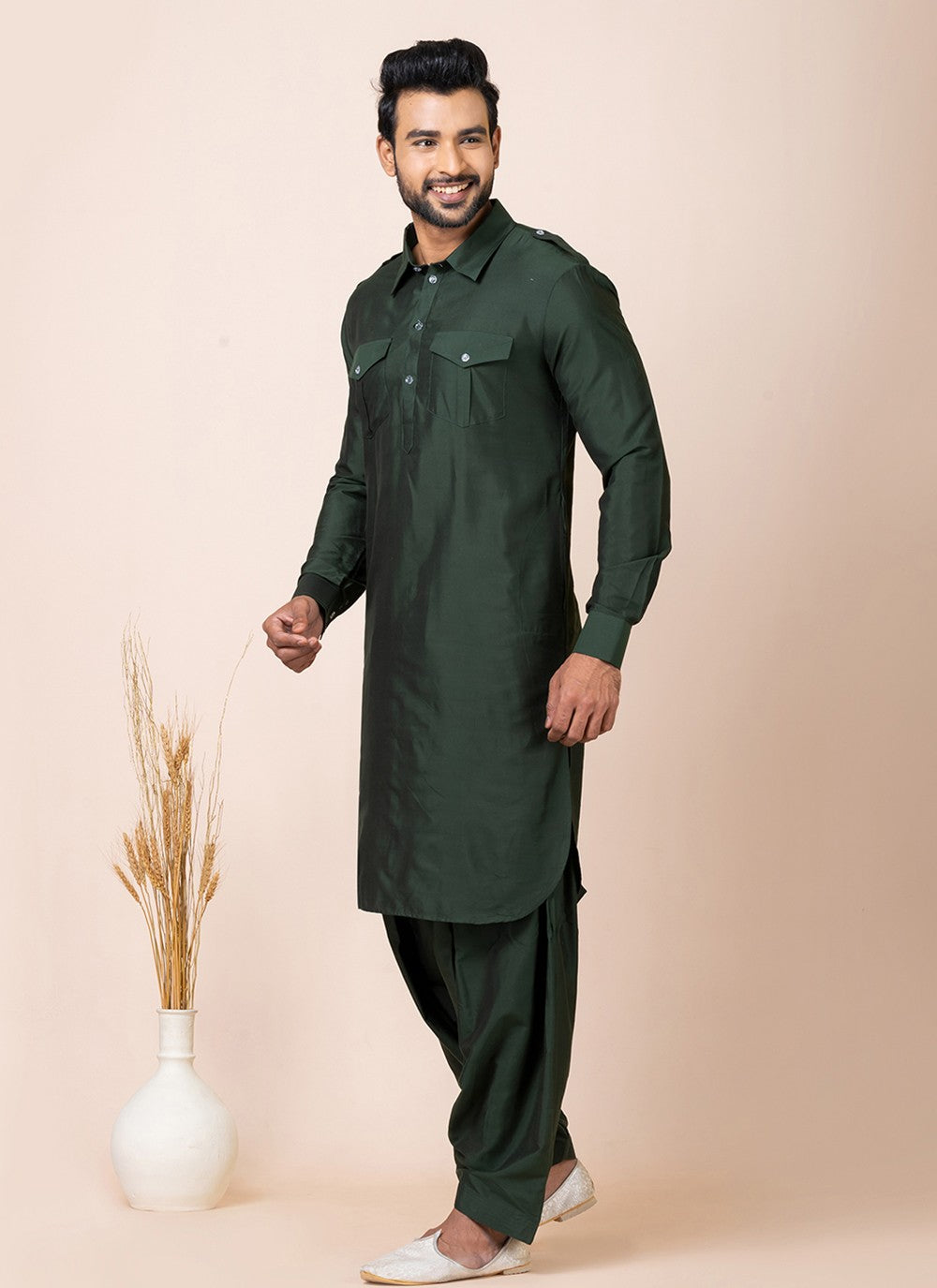 Plain Viscose Green Kurta Pyjama - M7465