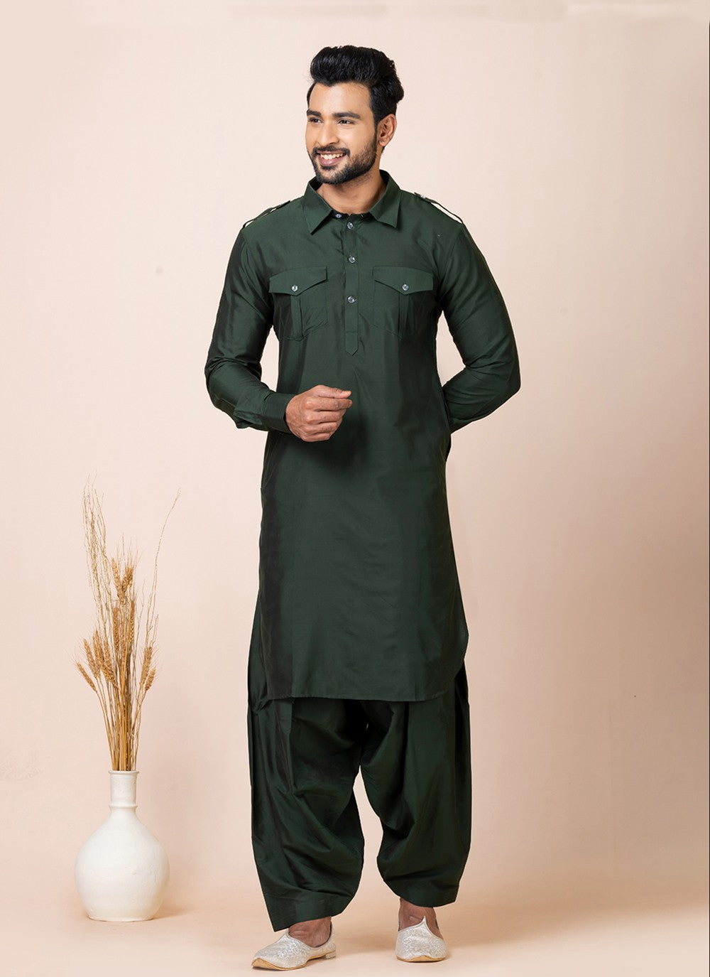 Plain Viscose Green Kurta Pyjama - M7465