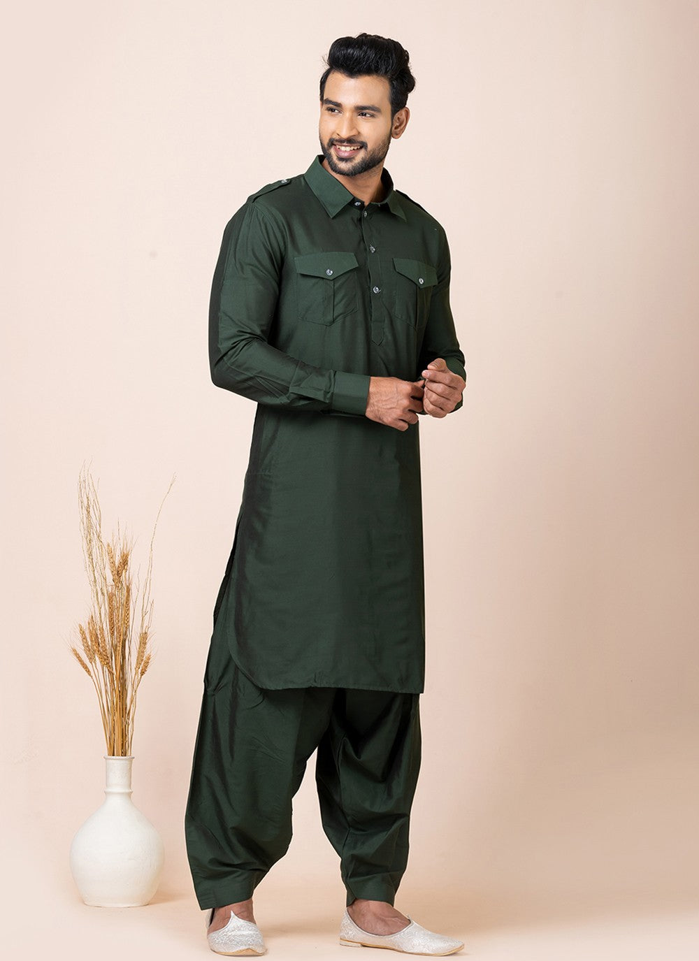 Plain Viscose Green Kurta Pyjama - M7465