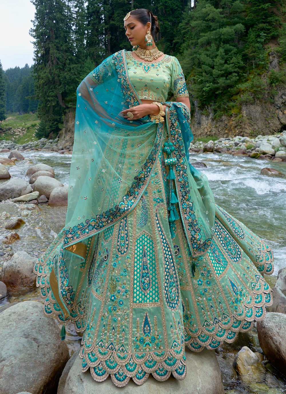 Embroidered Silk, Viscose A - Line Lehenga - L1321