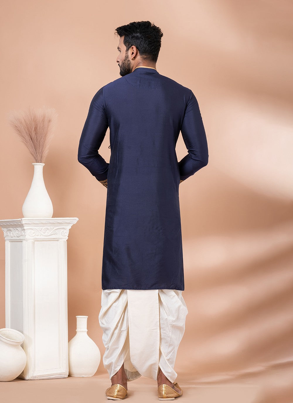 Embroidered Viscose Navy Blue Dhoti Kurta - M8295