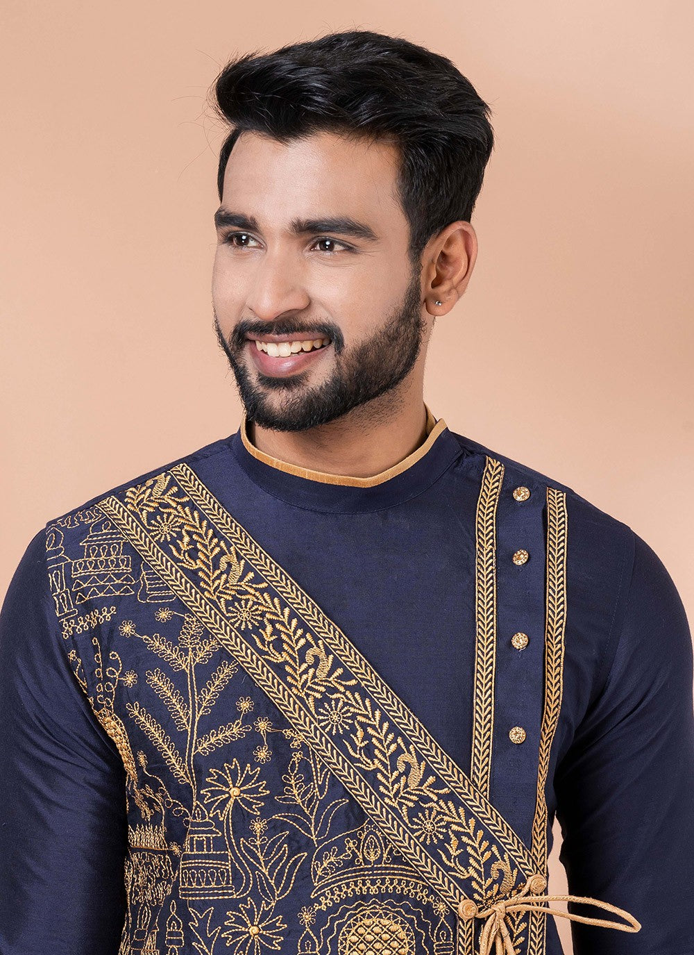 Embroidered Viscose Navy Blue Dhoti Kurta - M8295