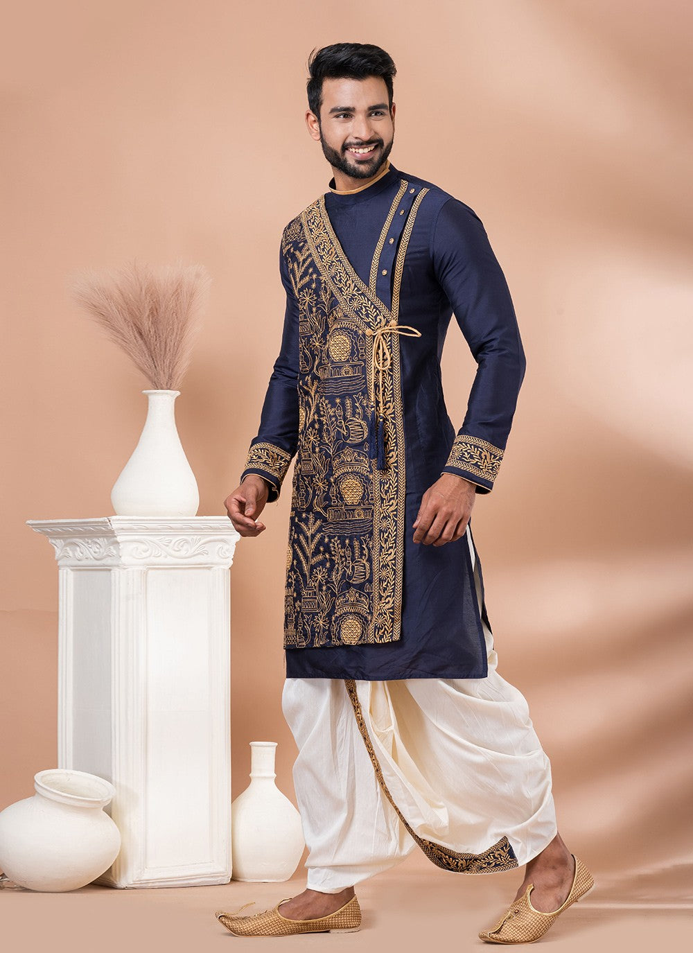 Embroidered Viscose Navy Blue Dhoti Kurta - M8295