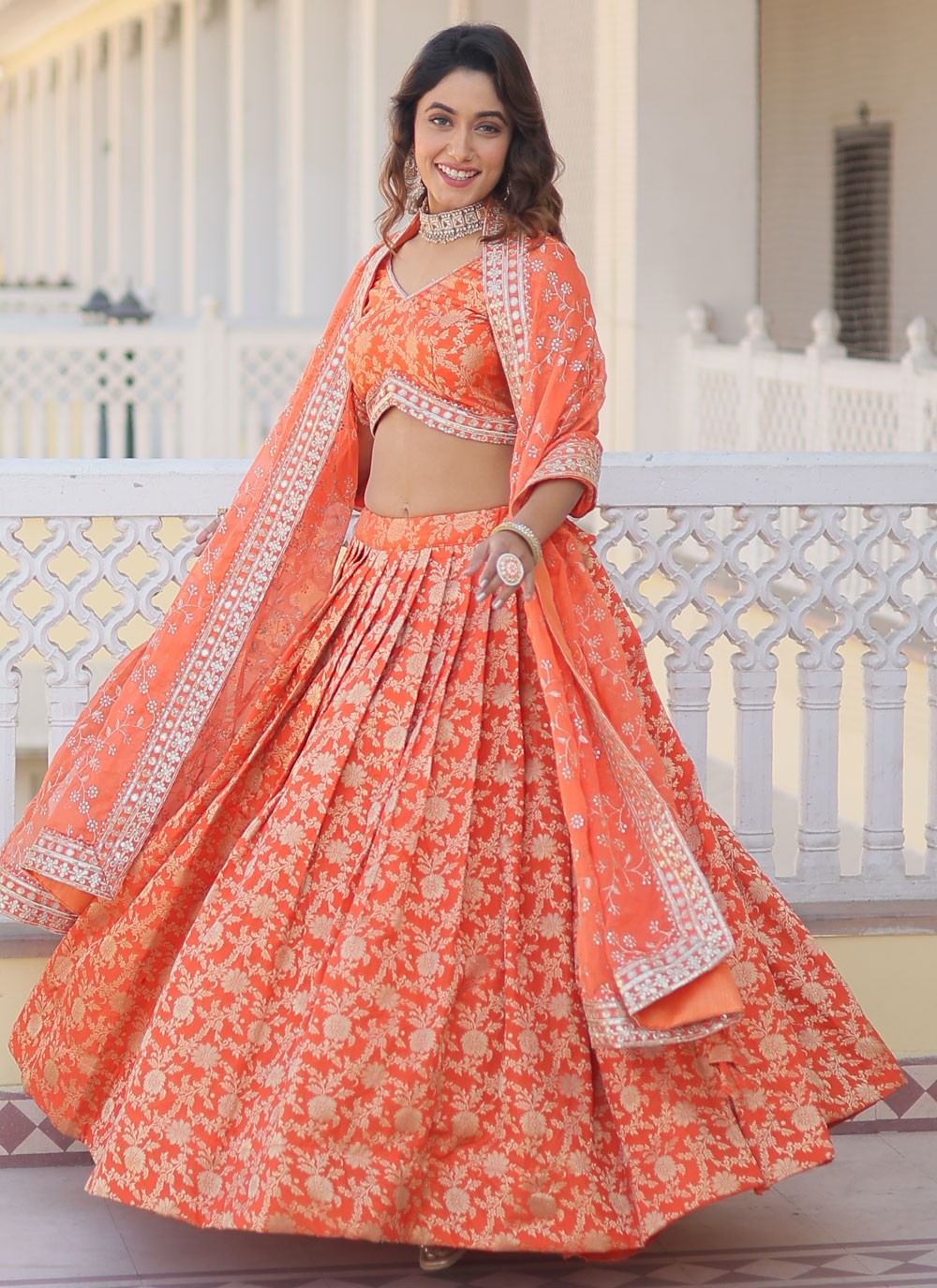 Embroidered Jacquard, Viscose A - Line Lehenga - L1409