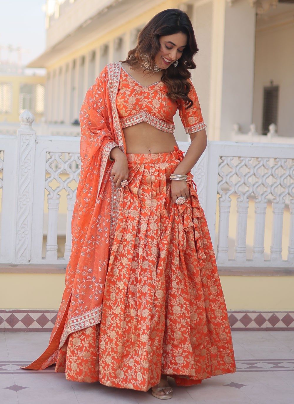 Embroidered Jacquard, Viscose A - Line Lehenga - L1409