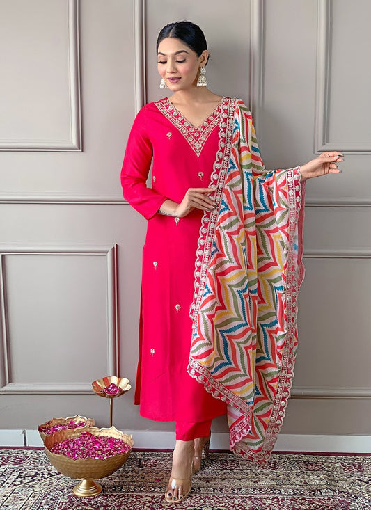 Embroidered Viscose Pant Style Suit - T4510