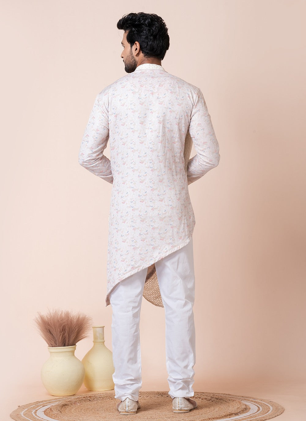 Printed Viscose Multi Colour, White Kurta Pyjama - M8590