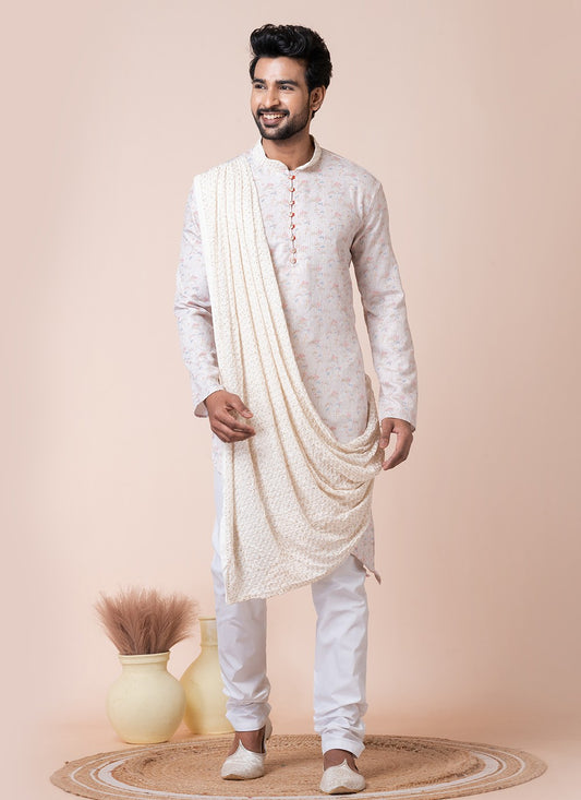 Printed Viscose Multi Colour, White Kurta Pyjama - M8590