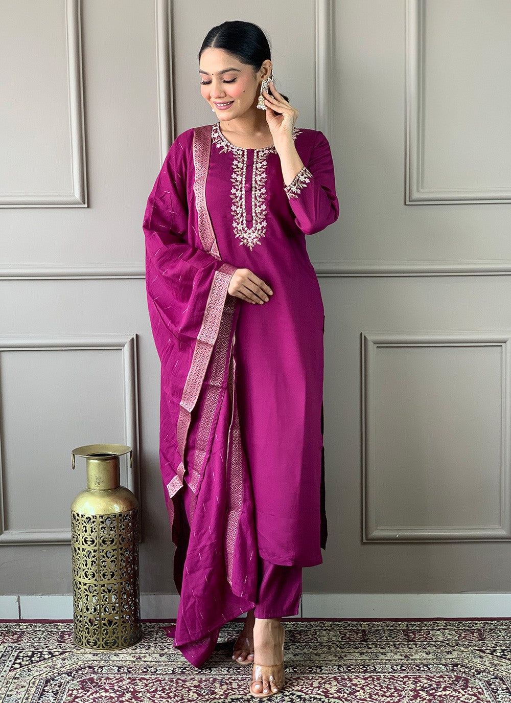 Chanderi , Viscose Pant Style Suit - T3303