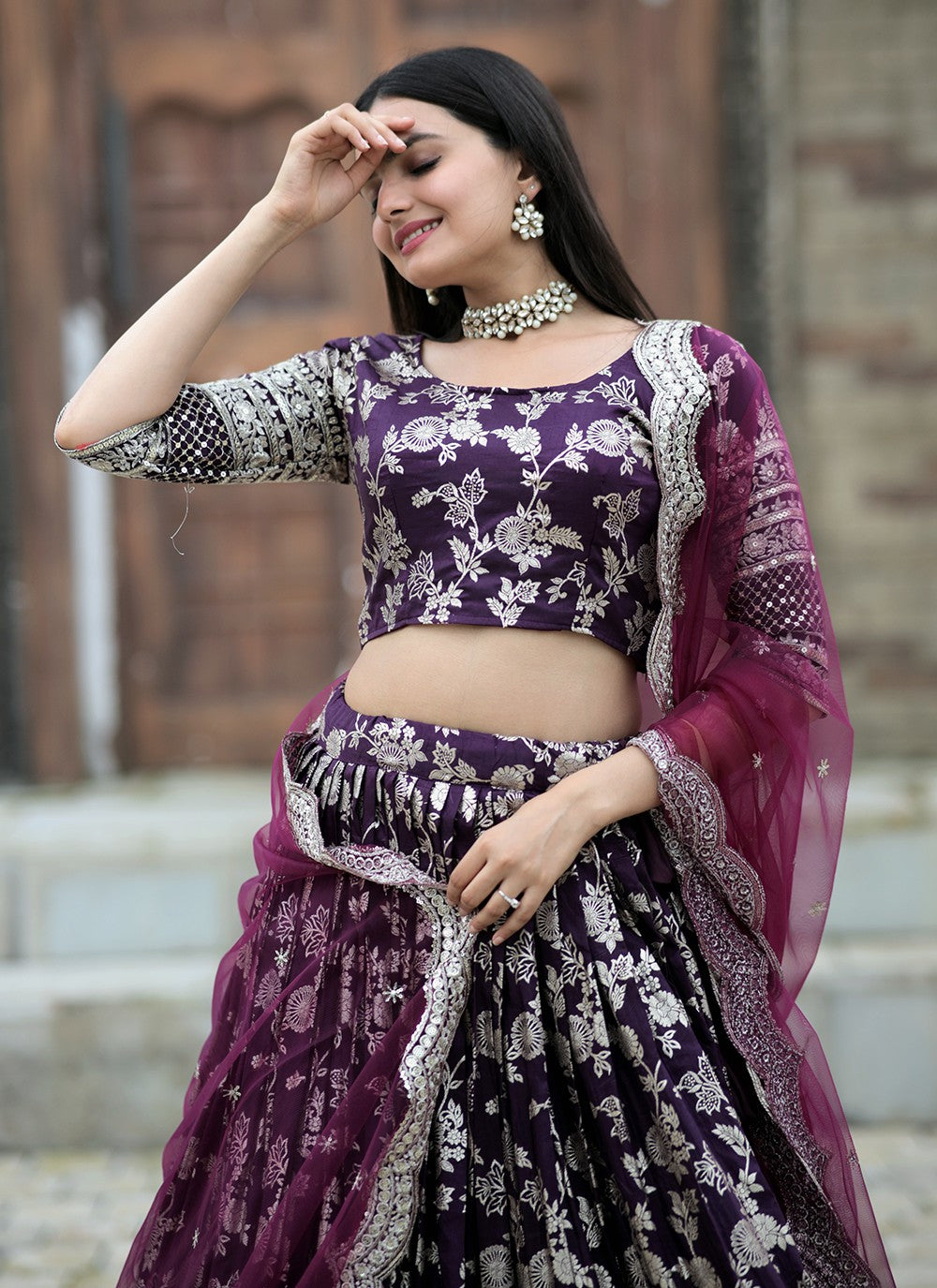 Embroidered Jacquard, Viscose A - Line Lehenga - L1075