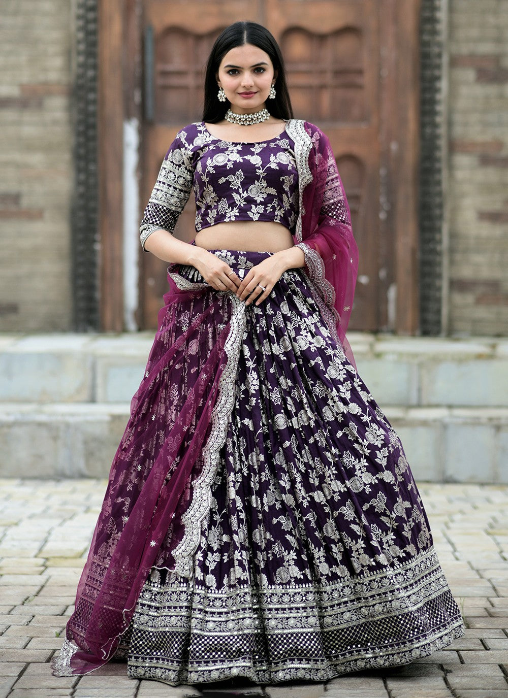 Embroidered Jacquard, Viscose A - Line Lehenga - L1075