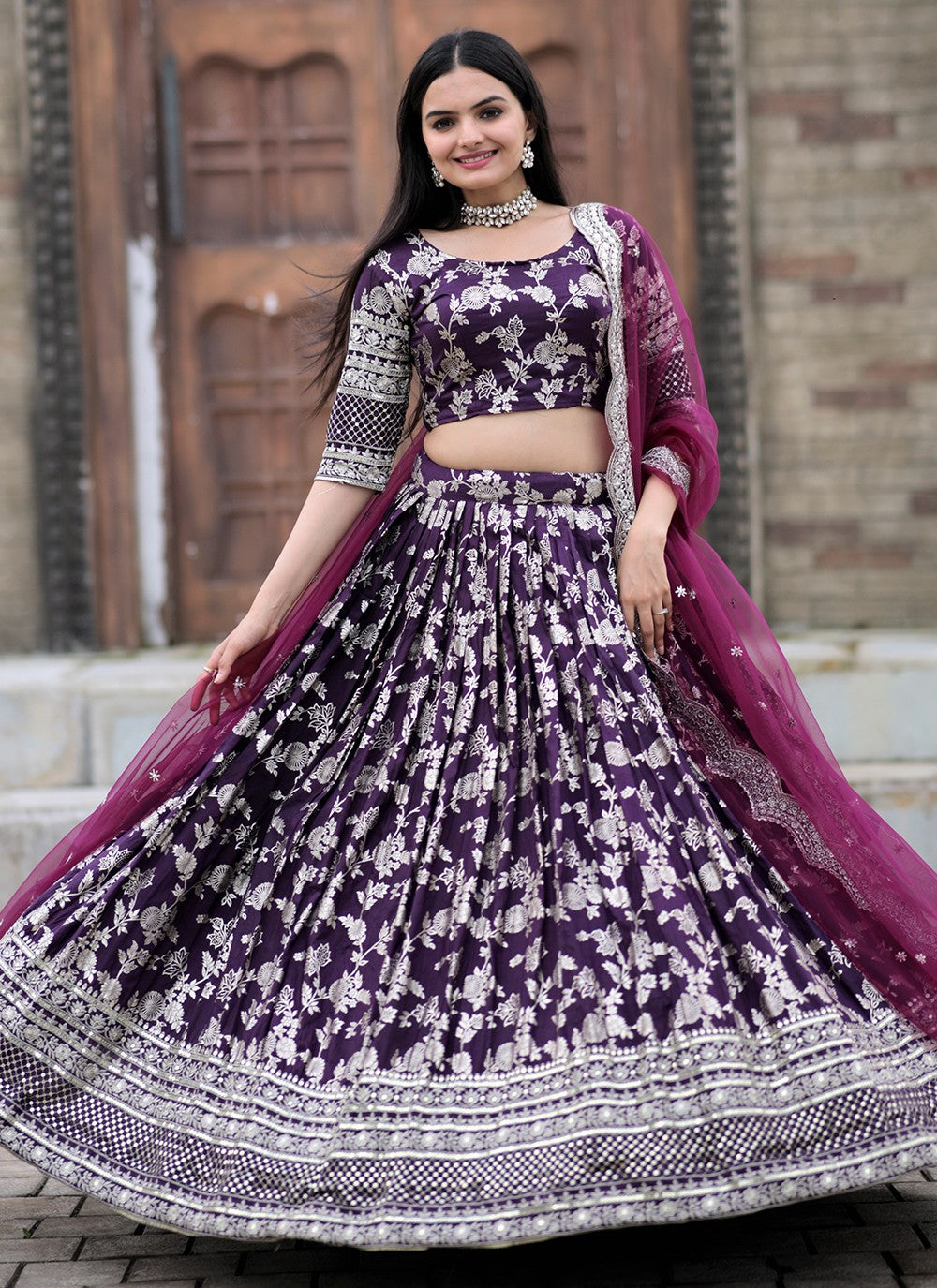 Embroidered Jacquard, Viscose A - Line Lehenga - L1075