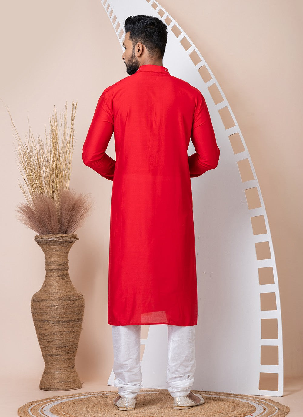 Buttons Viscose Red Kurta Pyjama - M8564