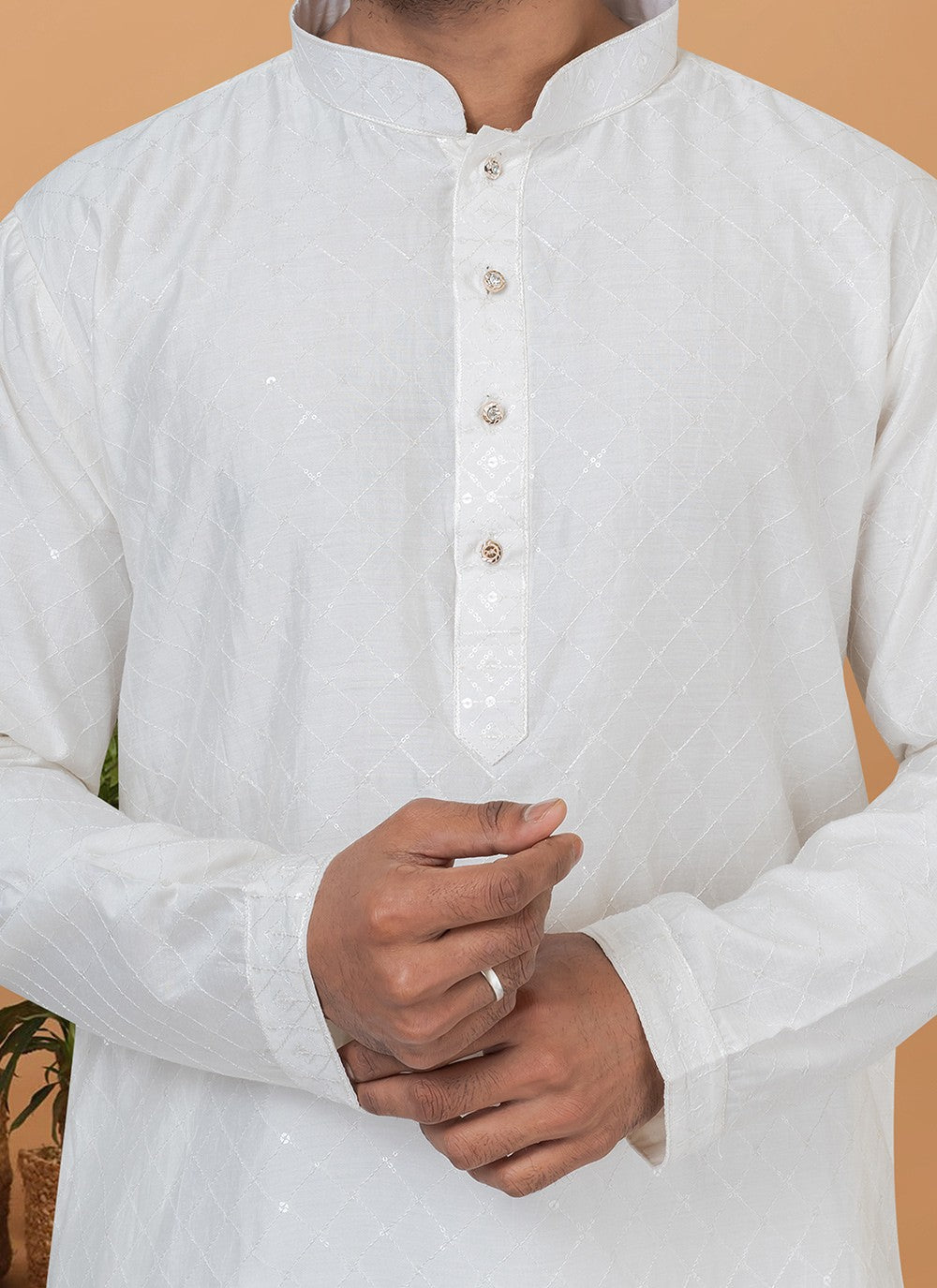 Embroidered Cotton , Viscose White Kurta Pyjama - M6355