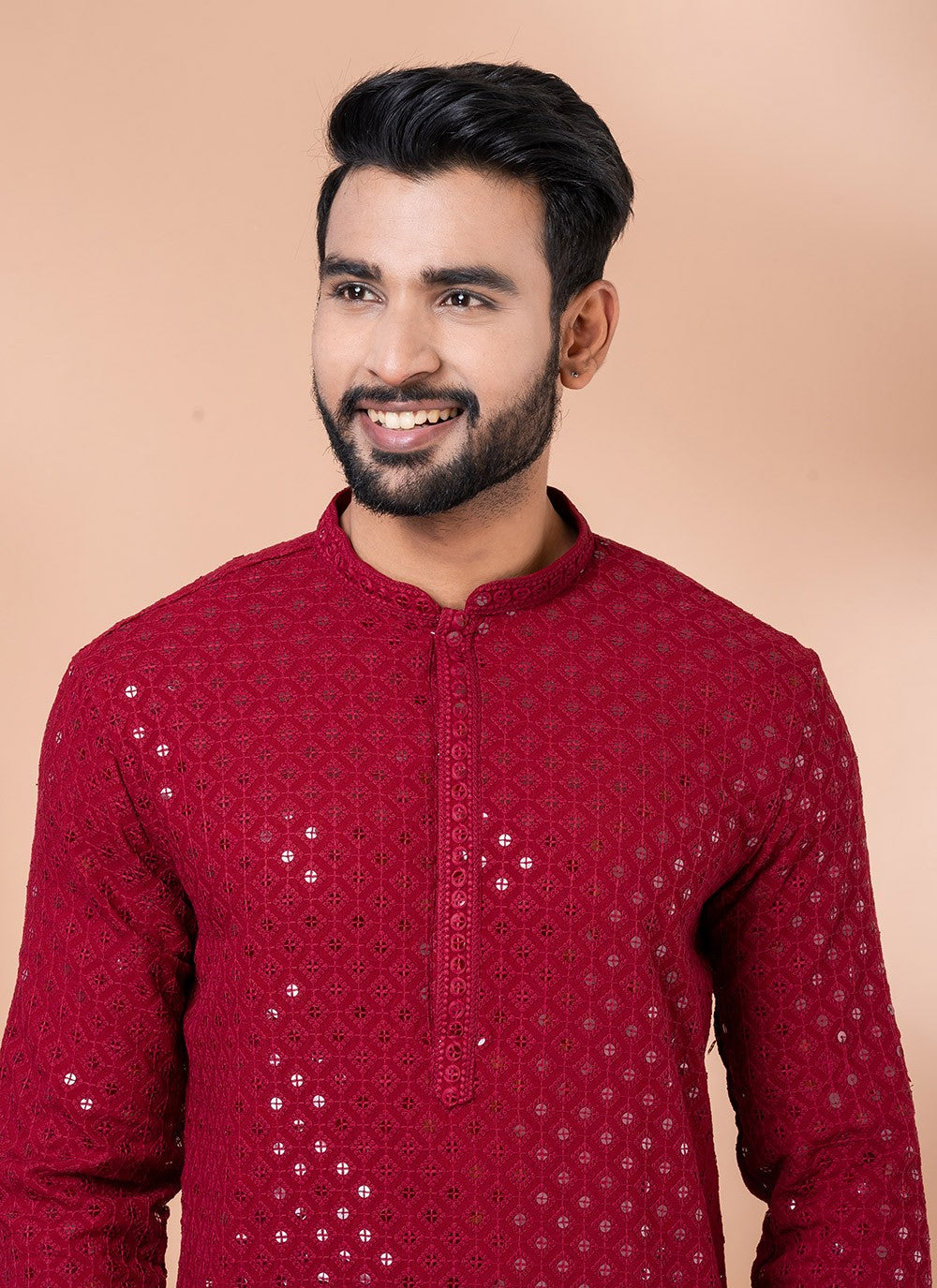 Embroidered Rayon, Viscose Red Kurta Pyjama - M7016