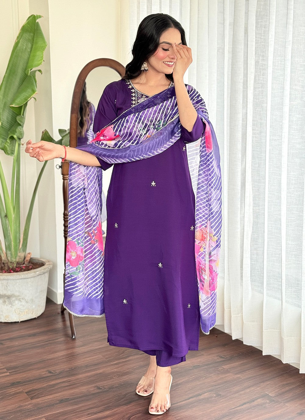 Chanderi , Viscose Pant Style Suit - T3500