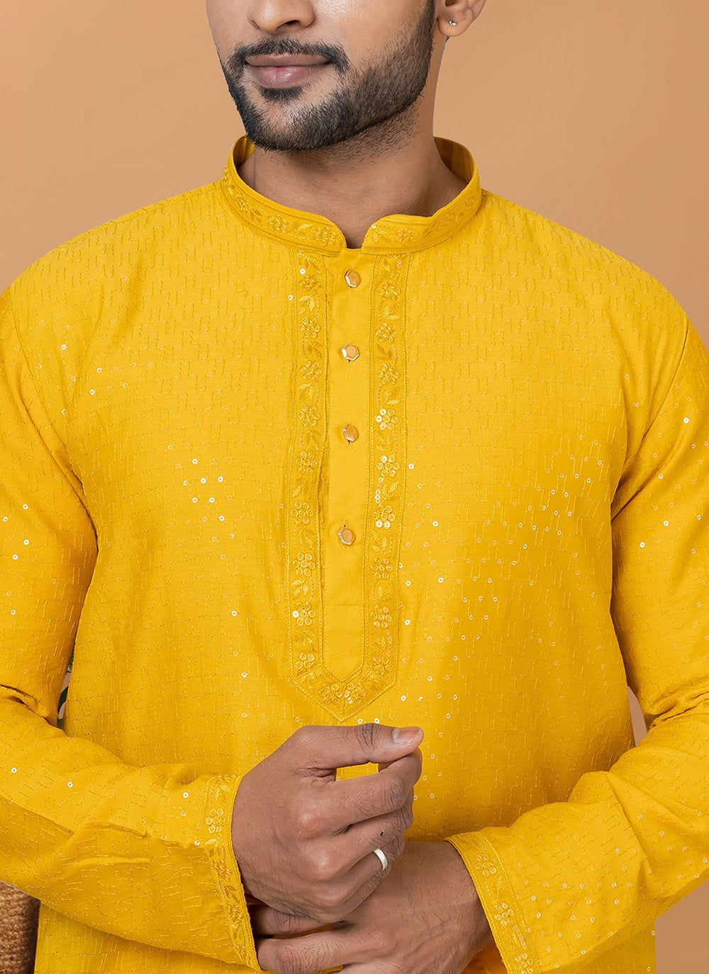 Embroidered Cotton , Viscose Yellow Kurta Pyjama - M6249