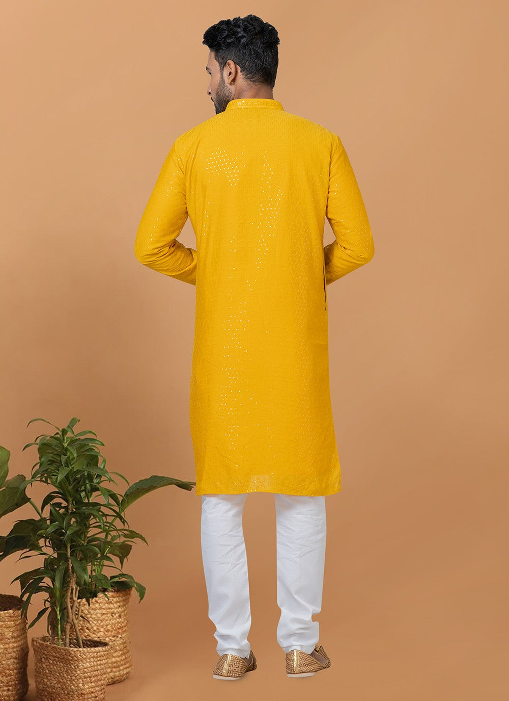 Embroidered Cotton , Viscose Yellow Kurta Pyjama - M6249