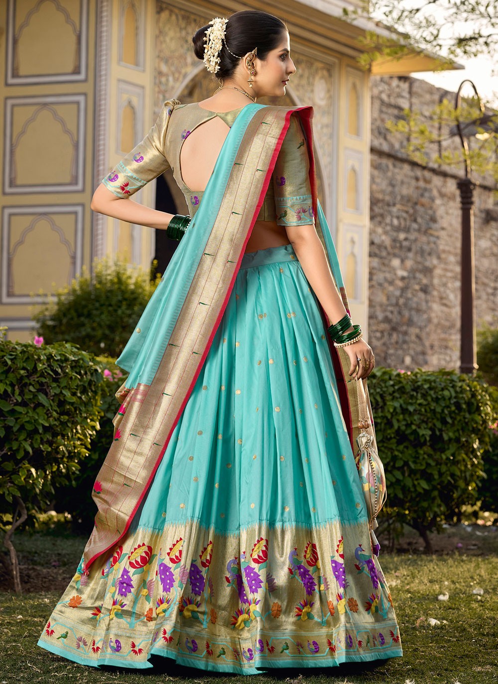 Weaving Zari Jacquard Silk A - Line Lehenga - L1731