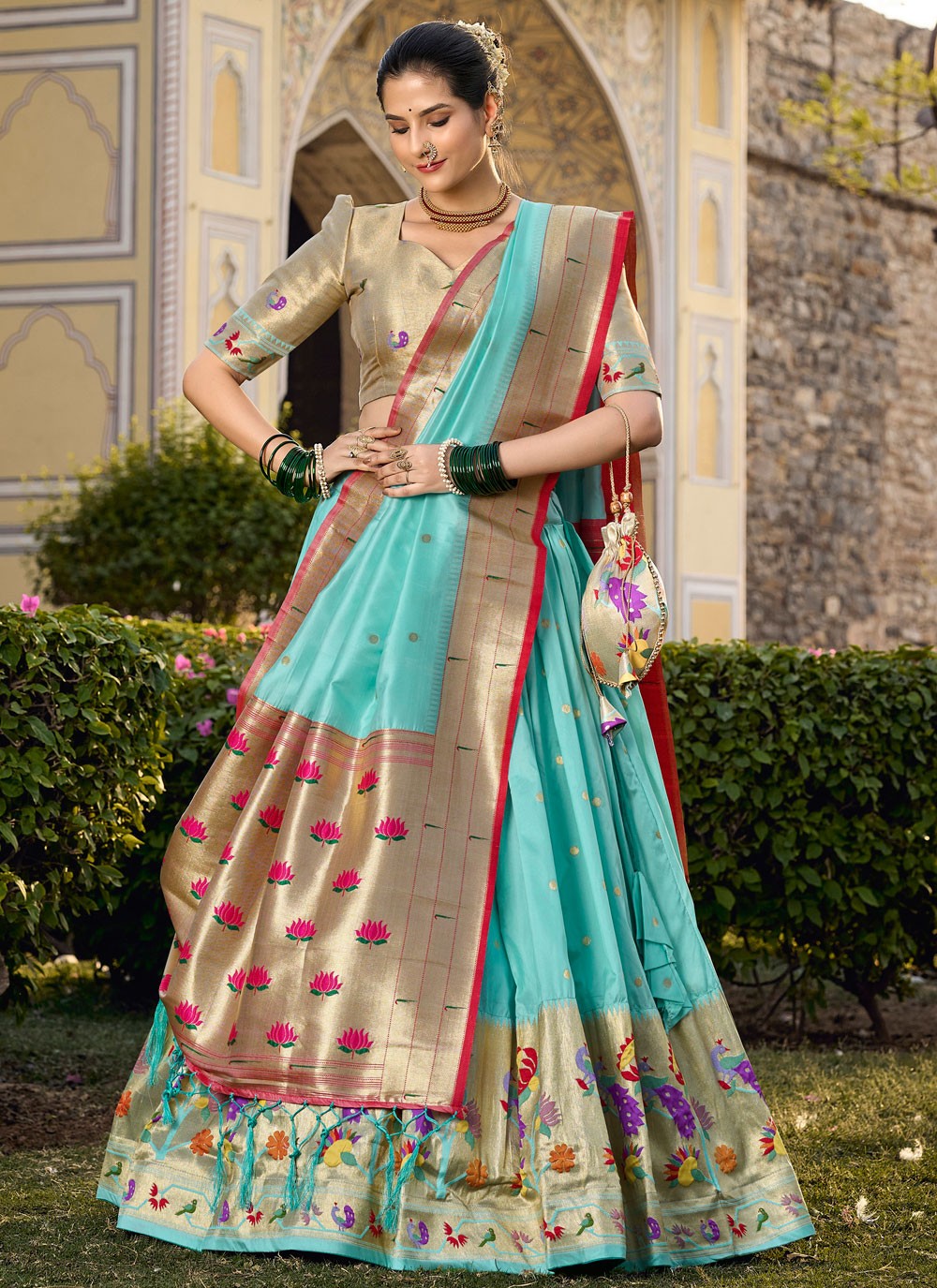 Weaving Zari Jacquard Silk A - Line Lehenga - L1731