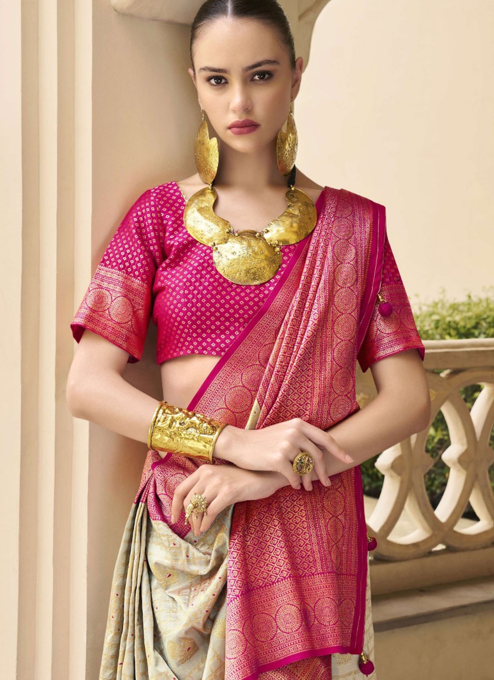 Classic Weaving Zari Banarasi Silk Beige Saree - S11078