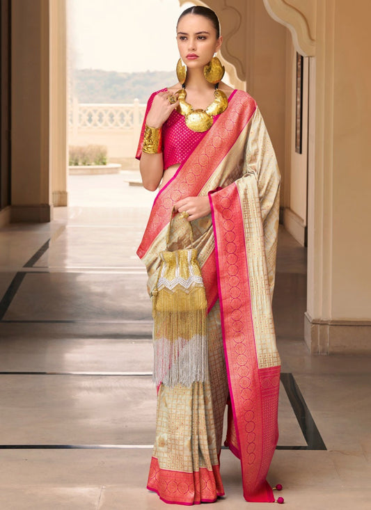 Classic Weaving Zari Banarasi Silk Beige Saree - S11078