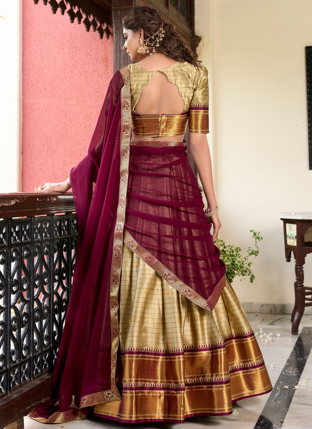 Weaving Zari Cotton Silk A - Line Lehenga - L2758