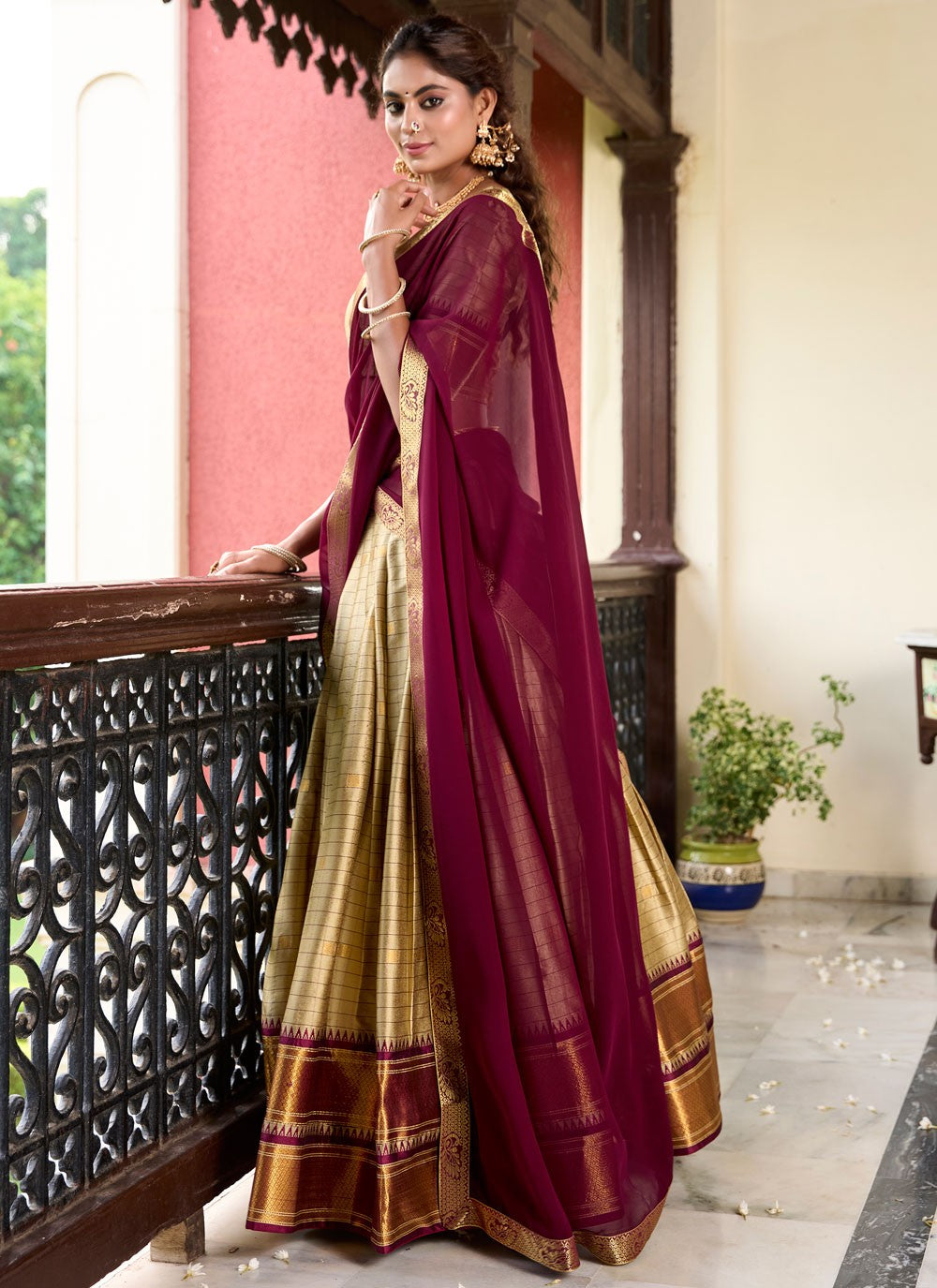 Weaving Zari Cotton Silk A - Line Lehenga - L2758