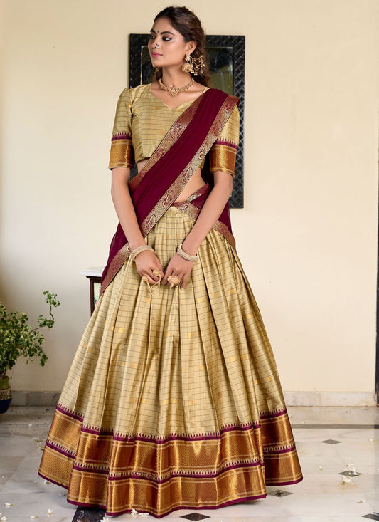 Weaving Zari Cotton Silk A - Line Lehenga - L2758