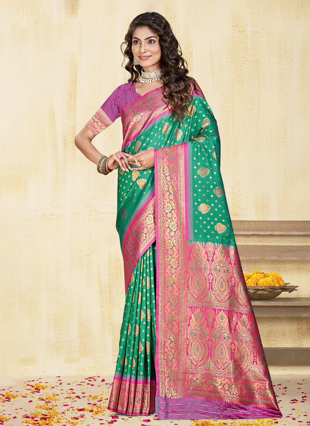 Classic Meenakari Silk, Tissue Saree - S9944