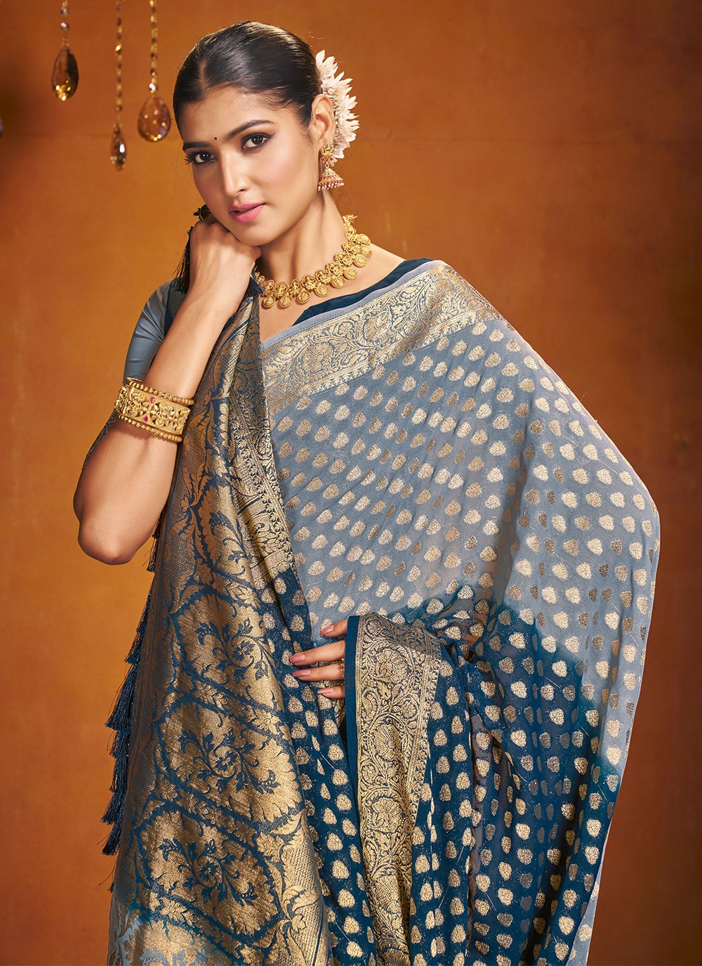 Trendy Weaving Zari Pure Georgette Saree - S4581