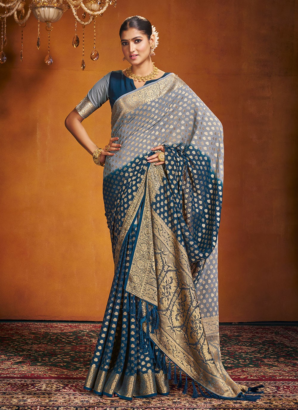 Trendy Weaving Zari Pure Georgette Saree - S4581