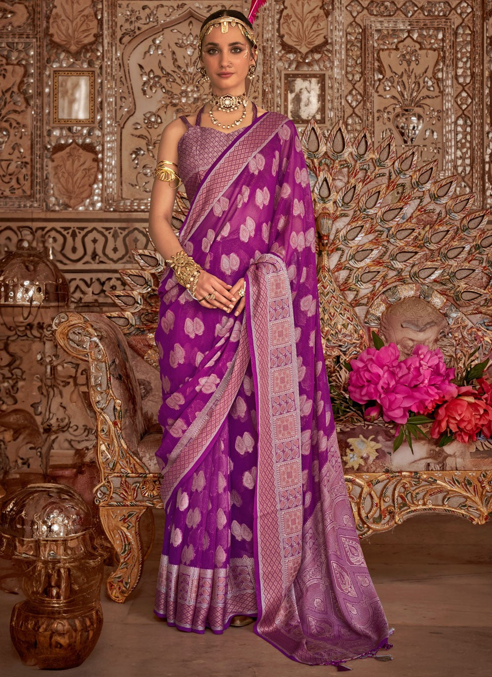 Classic Border Work Georgette Saree - S9680