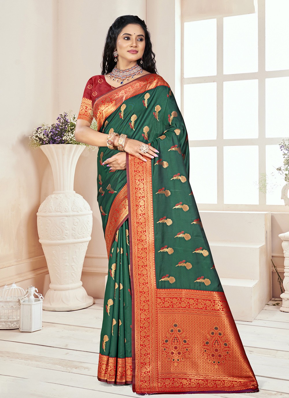 Classic Weaving Zari Silk Orange Saree - S11131