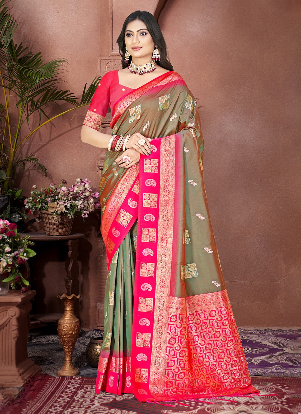 Trendy Weaving Zari Silk Teal Saree - S11117