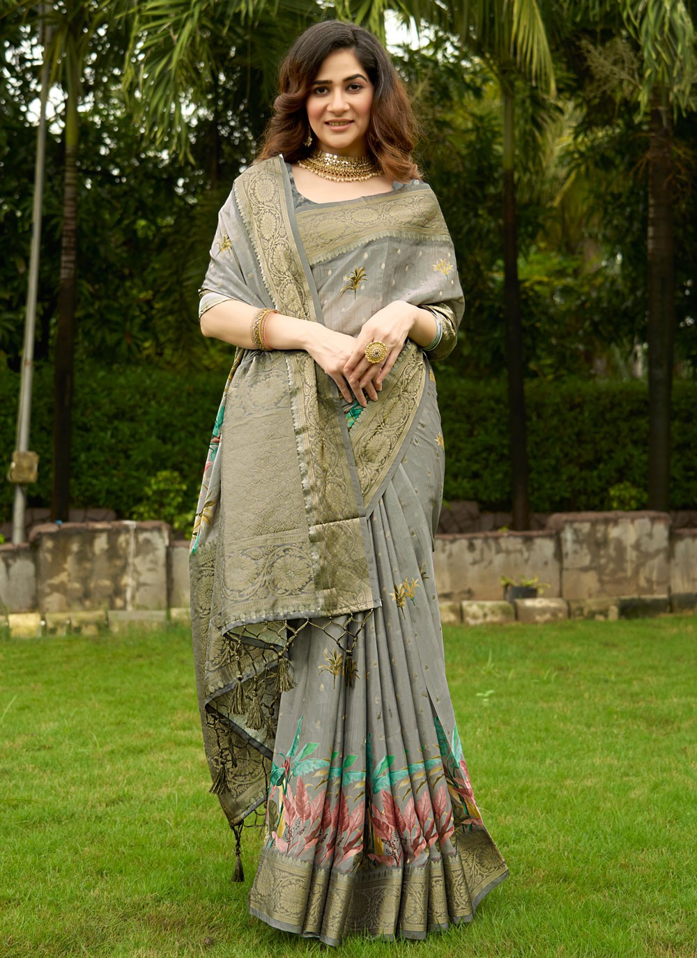 Classic Digital Print Satin Saree - S8935