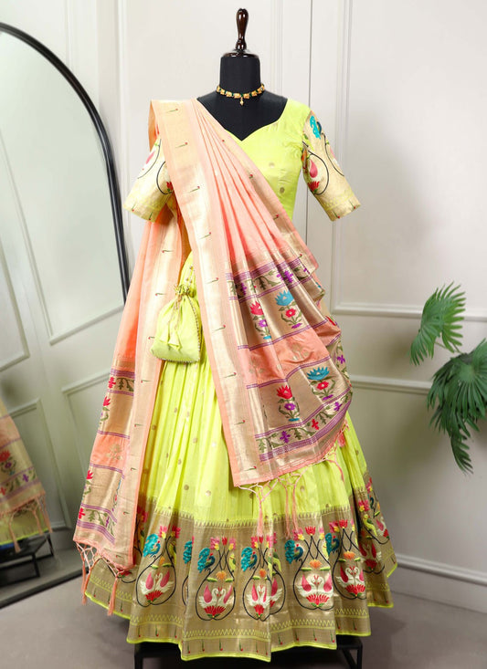 Weaving Zari Jacquard Silk A - Line Lehenga - L1639