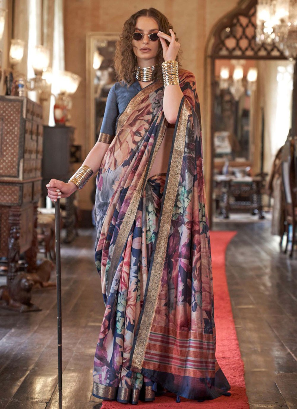 Classic Digital Print Silk, Viscose Saree - S8978