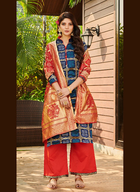 Fancy Fabric Palazzo Suit - T189