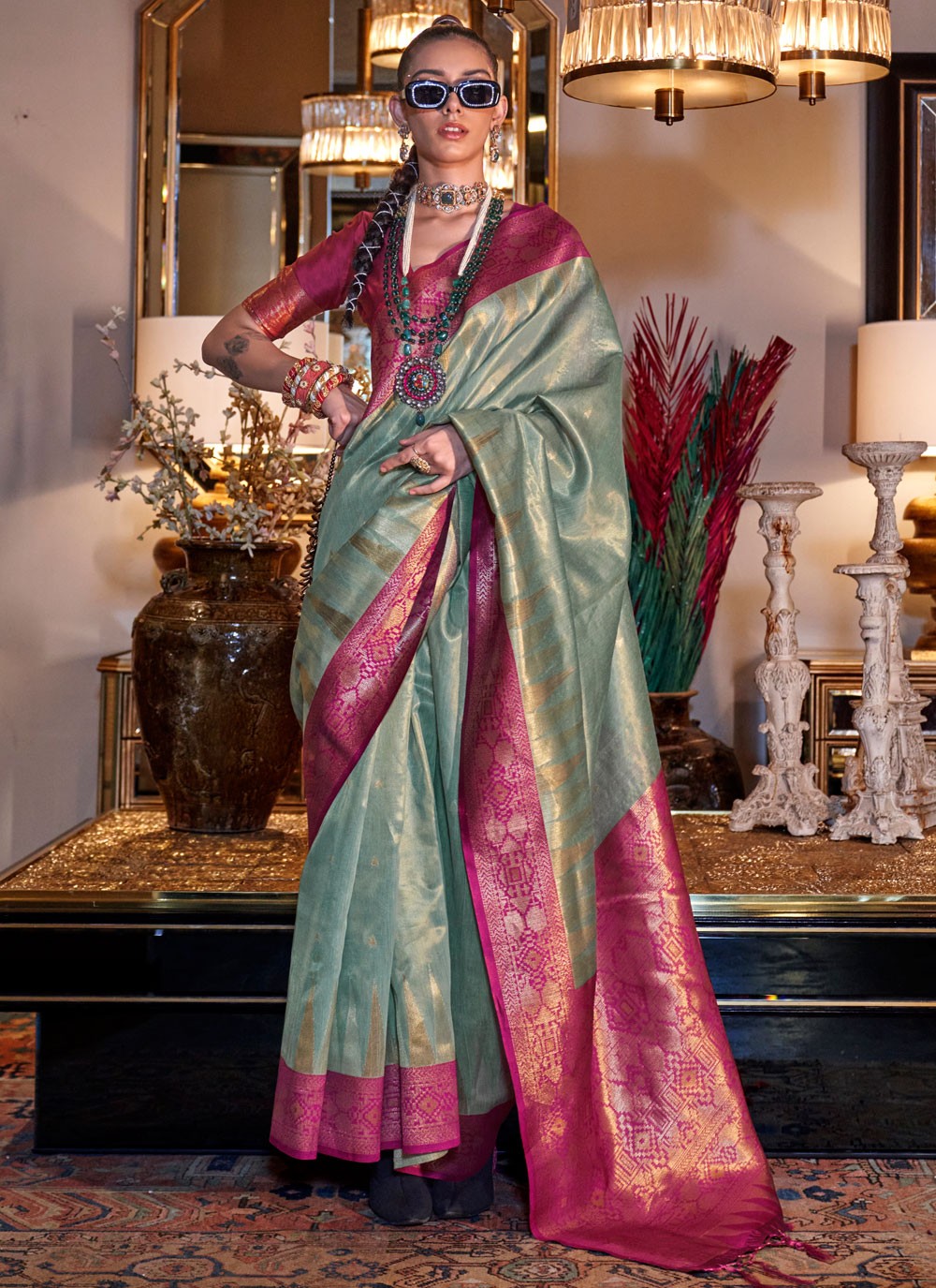 Classic Weaving Zari Tissue Saree - S9383