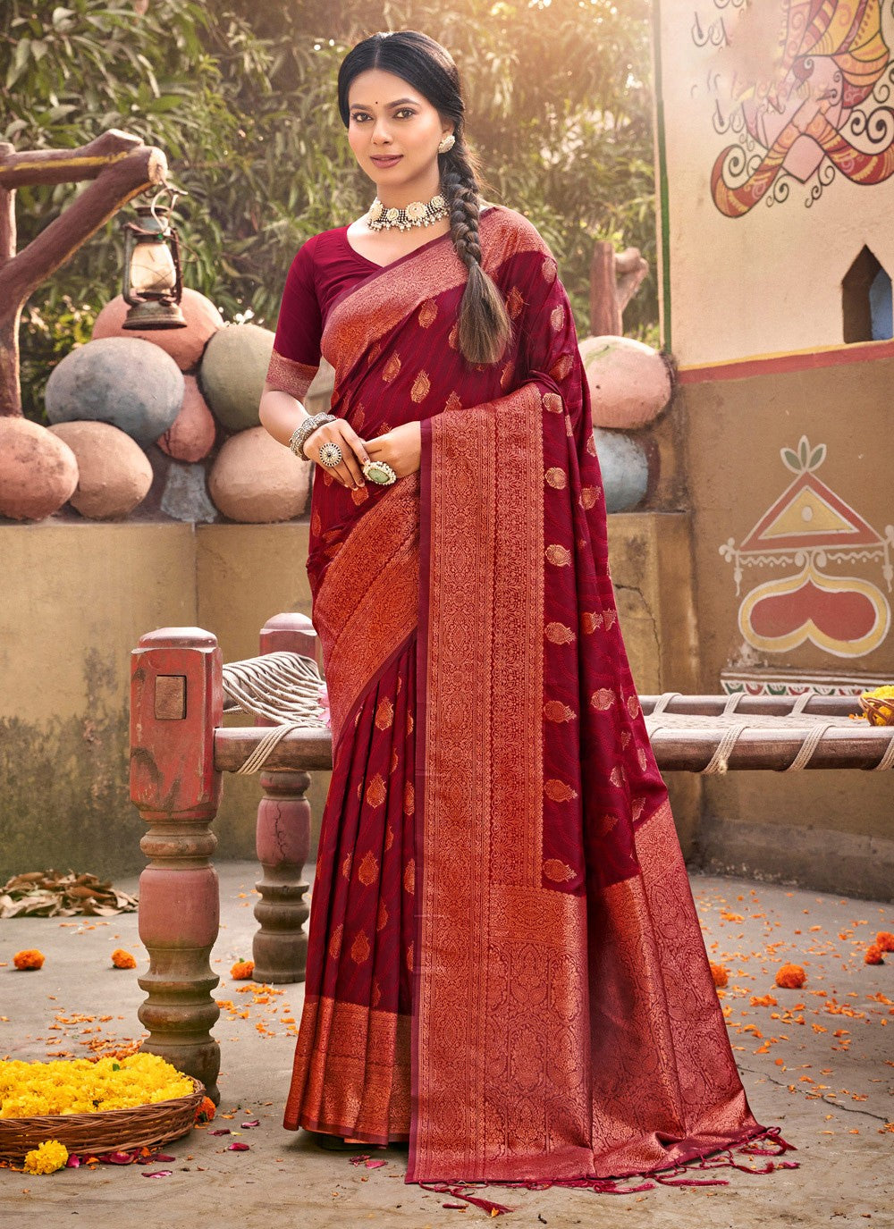 Traditional Weaving Zari Banarasi Silk Saree - S5175