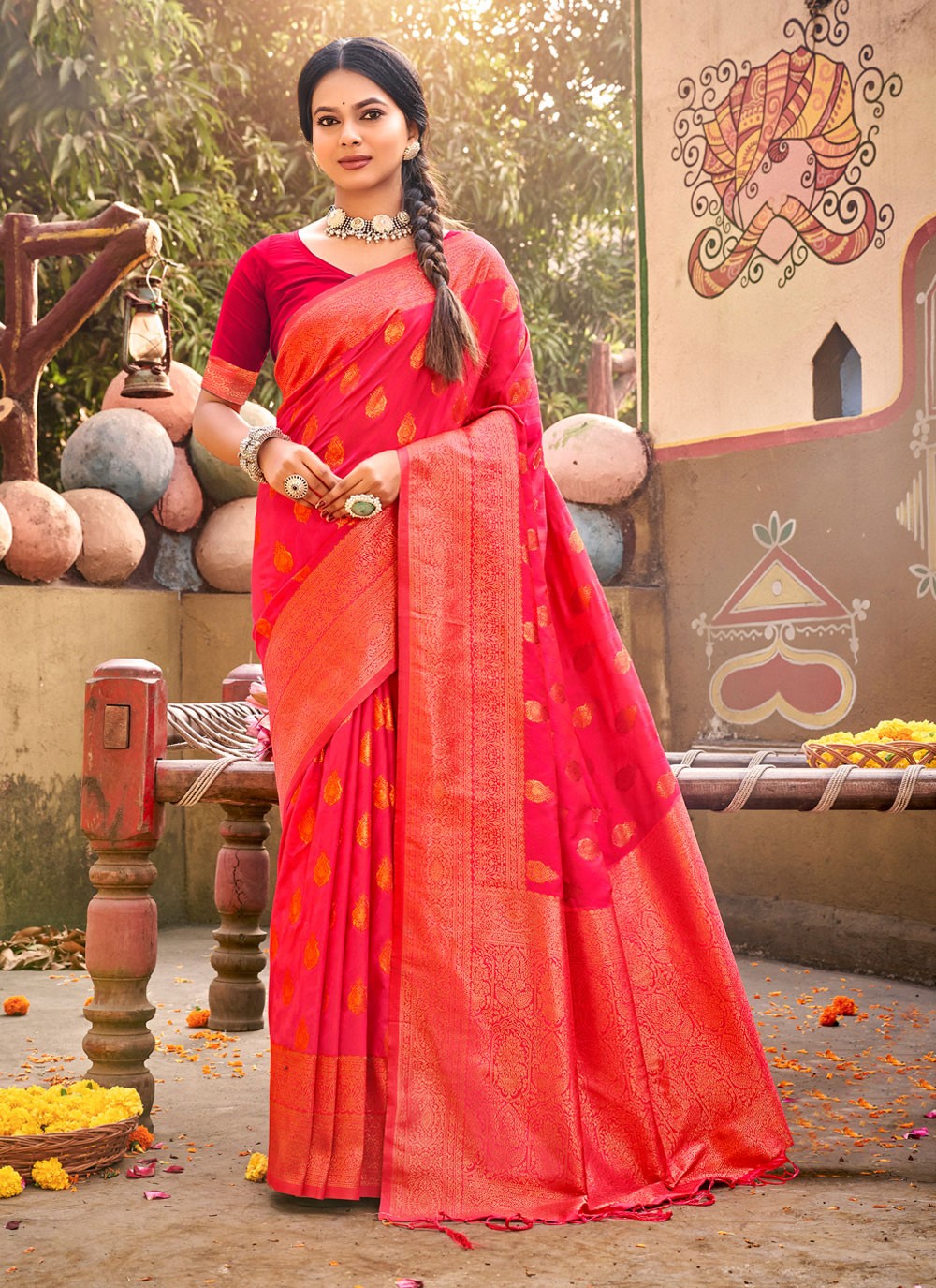 Traditional Weaving Zari Banarasi Silk Saree - S5175