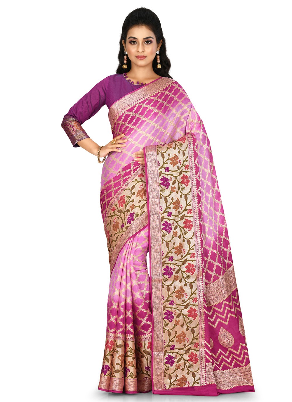 Contemporary Weaving Zari Banarasi Silk Saree - S0376