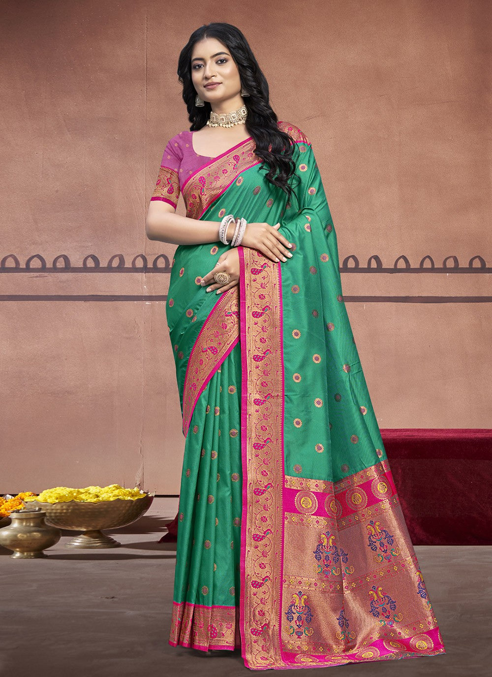 Contemporary Weaving Zari Silk Green Saree - S11168