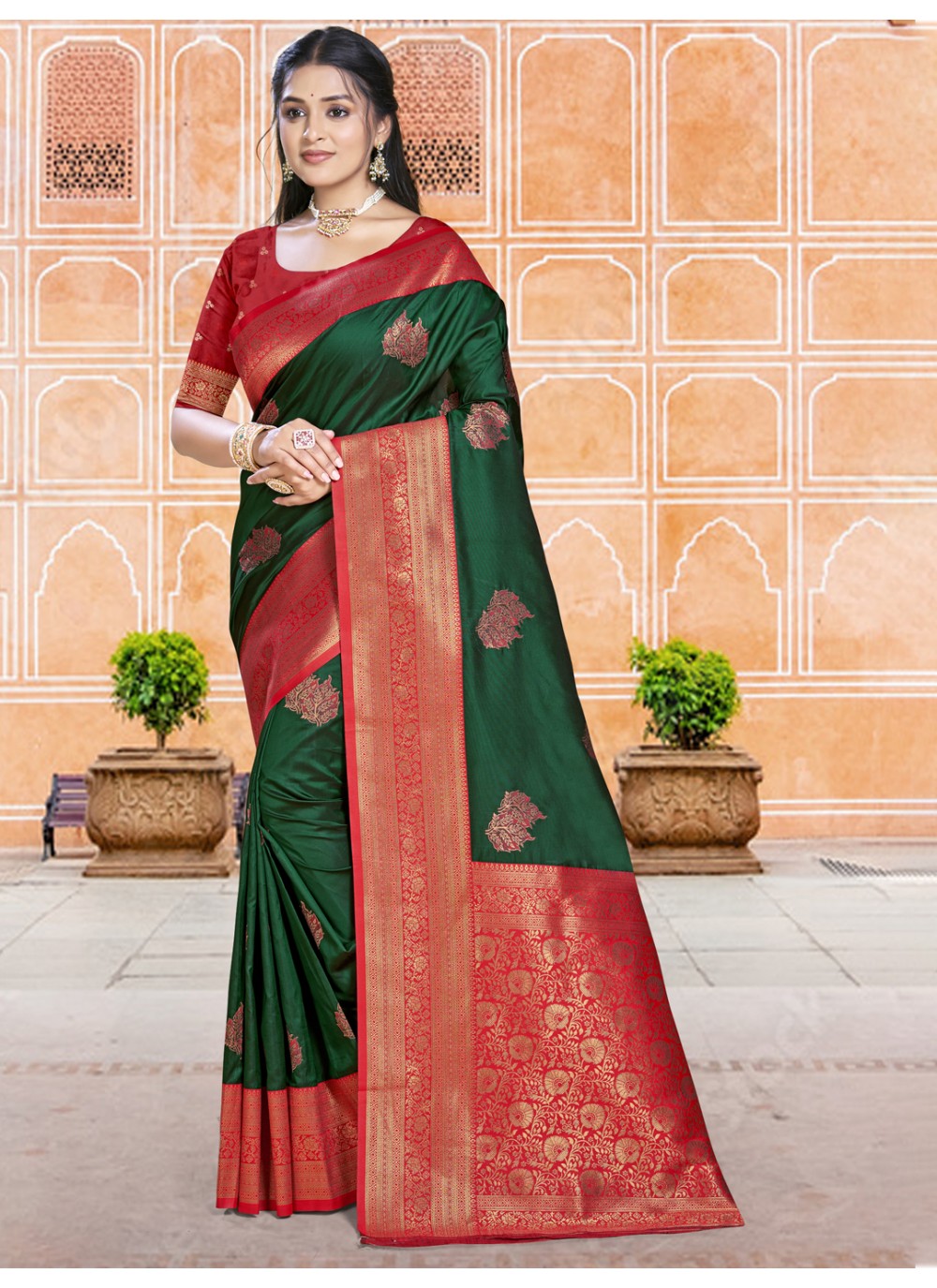 Classic Weaving Zari Silk Sea Green Saree - S11120