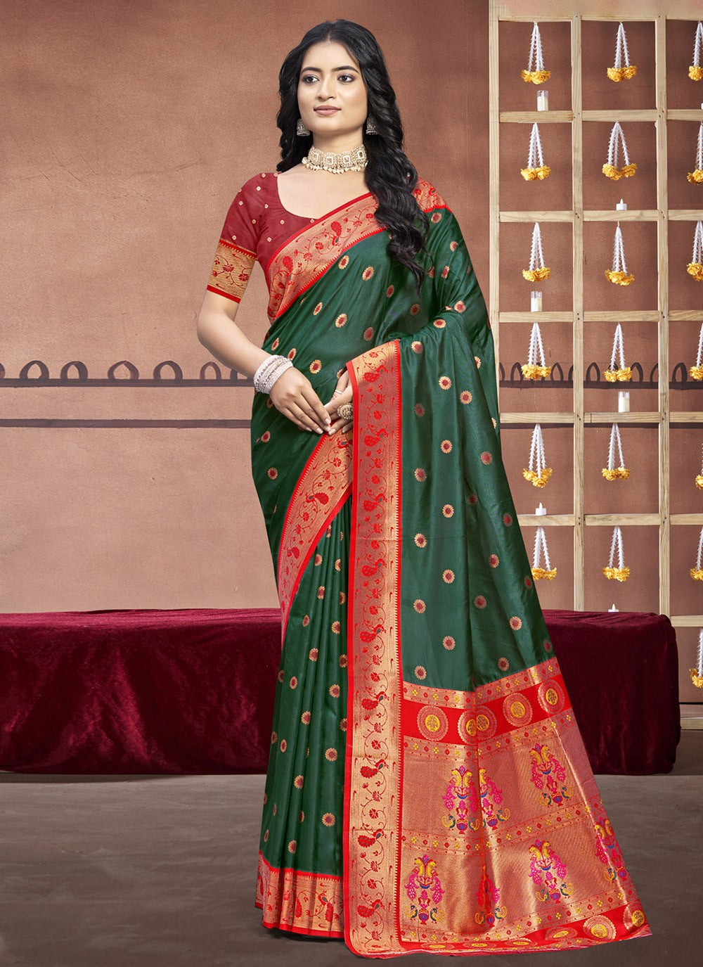 Contemporary Weaving Zari Silk Green Saree - S11168