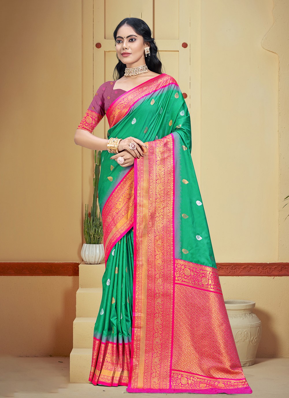 Classic Weaving Zari Silk Morpeach Saree - S11177